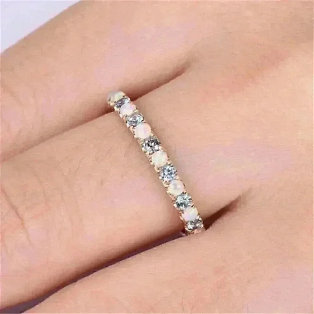 New 925 Silver White Sapphire Fire Opal Band
